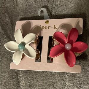 NIP Piper K Floral Hair Clips - Gold tone Metal Pink and White
